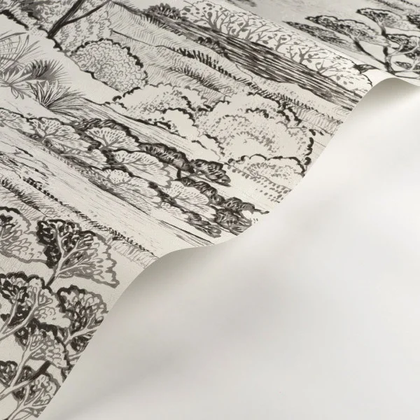 Littoral Wallpaper - Noir Fusain by black-grey botanical wallpaper and wave with wallpaper