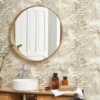 black-grey botanical wallpaper and wall with cabinets