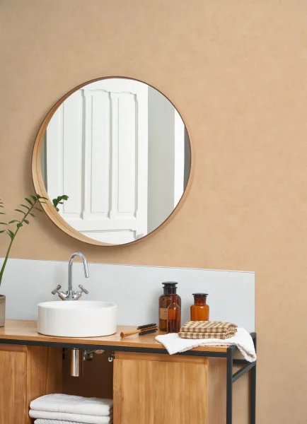 Mur A La Chaux Wallpaper - Beige Terre Cuite by pink plain wallpaper and cabinets with
