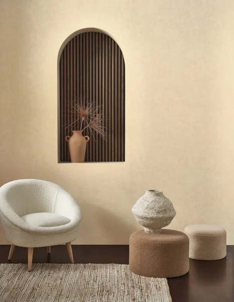 Mur A La Chaux Wallpaper - Beige Argile by black-grey plain wallpaper and with