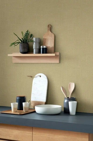 Ecume Wallpaper - Olive by green plain wallpaper and with