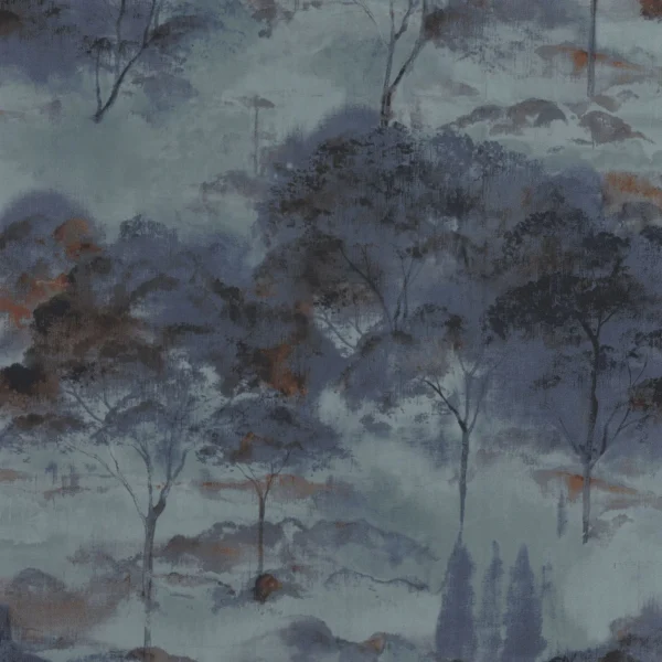 Sila Wallpaper - Bleu Encre by blue botanical wallpaper from casadeco