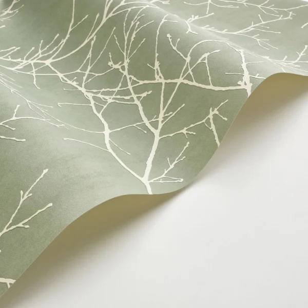 Vancouver Wallpaper - Vert Eucalyptus by green botanical wallpaper and wall with cabinets and vases