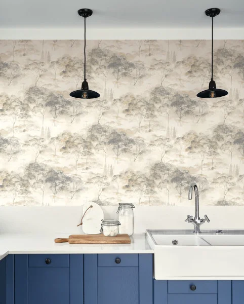 Sila Wallpaper - Jaune Miel by black-grey botanical wallpaper and with