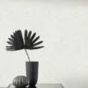 black-grey plain wallpaper and wall with side table and vases