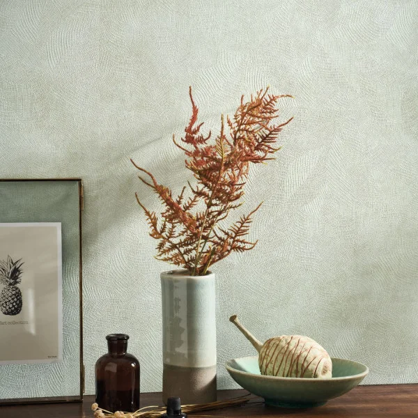 Masaya Wallpaper - Vert D'Eau by blue plain wallpaper and wall with vases