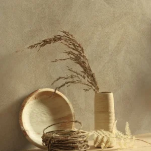 brown plain wallpaper and wall with basket and vases