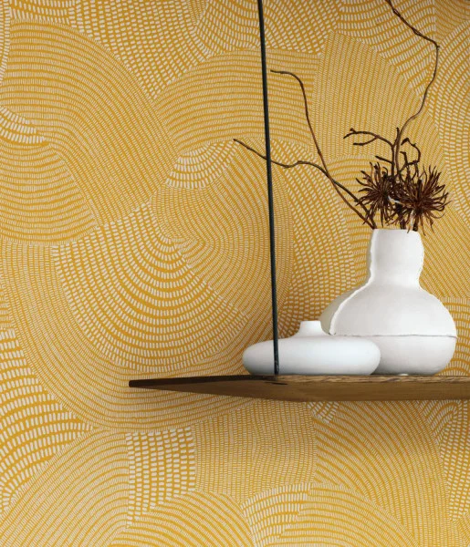Nangara Tjala Wallpaper - Jaune Moutarde by yellow misc wallpaper and wall with vases