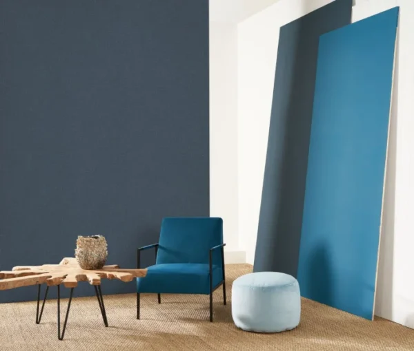 Java Wallpaper - Bleu Indigo by blue plain wallpaper and wall with armchair and side table
