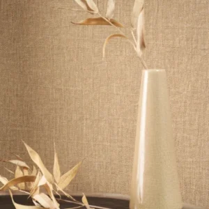 brown plain wallpaper and wall with side table and vases