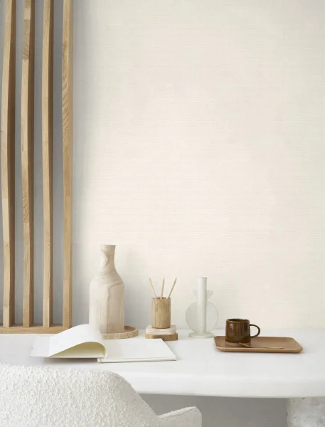 Helsinki Resolution Wallpaper - Uni Papier by white plain wallpaper and wall with side table and chair