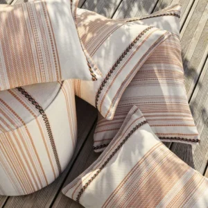 yellow striped pouf with cushion