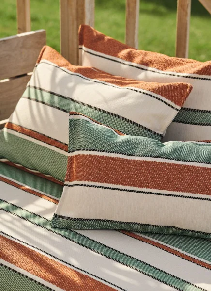 Sorrente Fabric - Jaune Vert by brown striped sofa with cushion