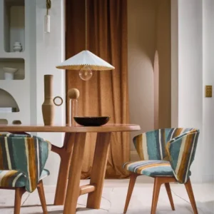 black-grey plain dining table with armchair and lamps