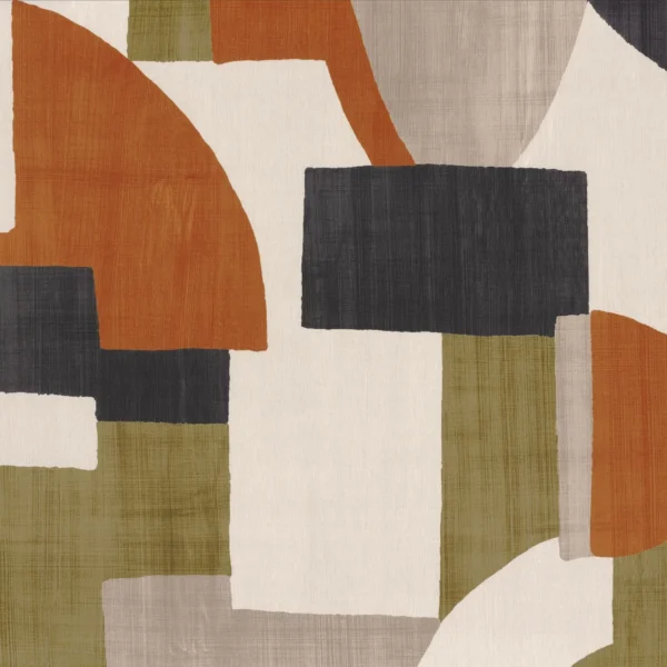 Trompe L Oeil Fabric - Kaki / Orange Brulee by green geometric silk-satin fabric from Casamance