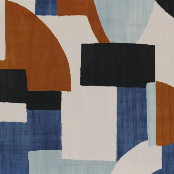 Trompe L Oeil Fabric - Marine / Fauve by blue geometric silk-satin fabric from Casamance