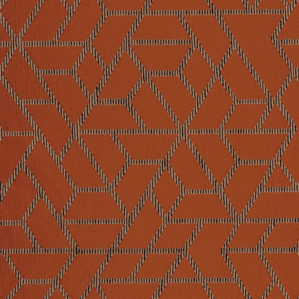 Premiere Loge Fabric - Orange Brulee by red geometric jacquard fabric from Casamance