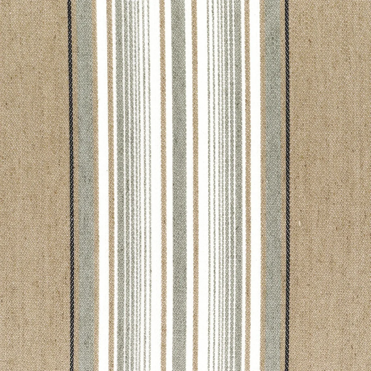 Aveiro Fabric - Beige Celadon by black-grey striped cotton fabric from Casamance