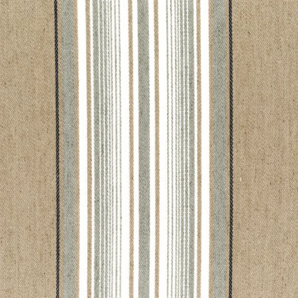Aveiro Fabric - Beige Celadon by black-grey striped cotton fabric from Casamance