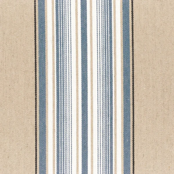 Aveiro Fabric - Beige Bleu Deauville by blue striped cotton fabric from Casamance
