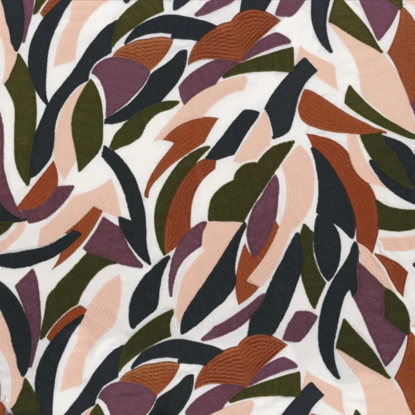 Defile Fabric - Orange Brulee / Olive / Anthracite by green contemporary embroideried fabric from Casamance