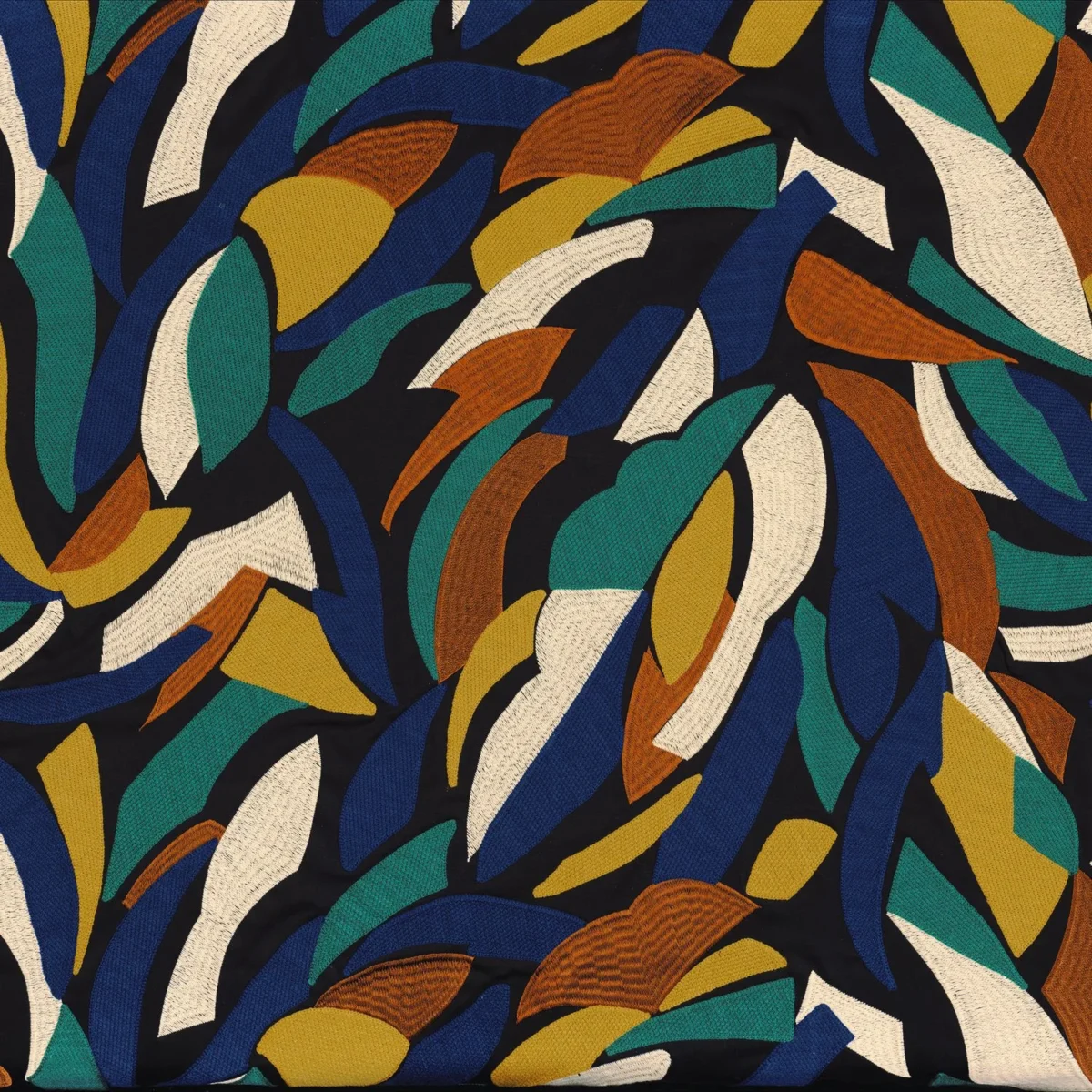Defile Fabric - Moutarde / Emeraude / Bleu Electrique by multicolour contemporary embroideried fabric from Casamance