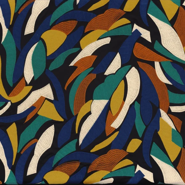 Defile Fabric - Moutarde / Emeraude / Bleu Electrique by multicolour contemporary embroideried fabric from Casamance