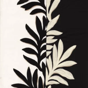 black-grey botanical embroideried fabric from Casamance