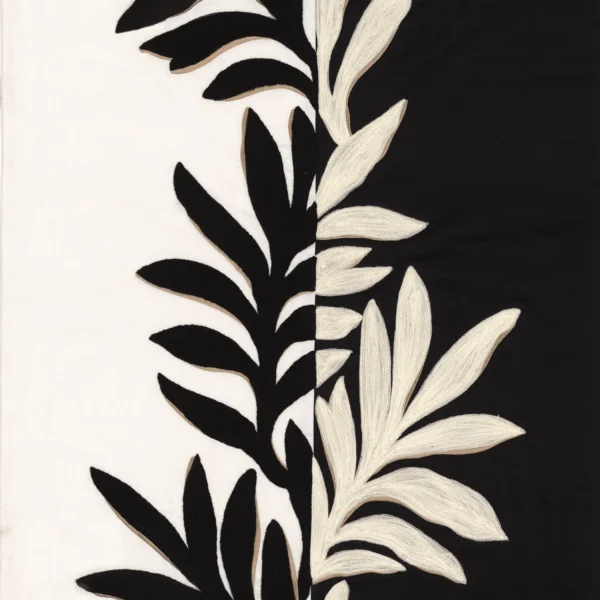 Sophora Fabric - Blanc / Noir De Lune by black-grey botanical embroideried fabric from Casamance