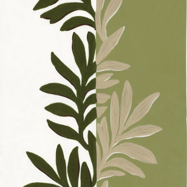 Sophora Fabric - Blanc / Olive by green botanical embroideried fabric from Casamance
