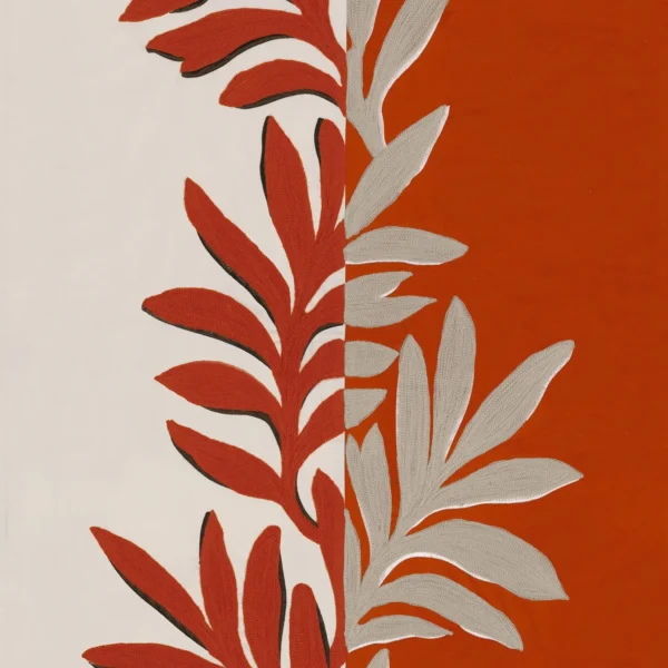 Sophora Fabric - Beige / Orange by red botanical embroideried fabric from Casamance