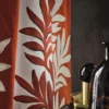 red botanical curtain with vases