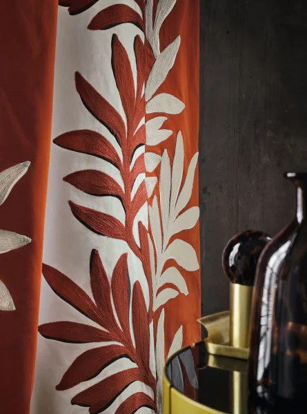Sophora Fabric - Beige / Orange by red botanical curtain with vases