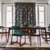 brown contemporary curtain with dining table and chair