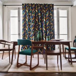 brown contemporary curtain with dining table and chair