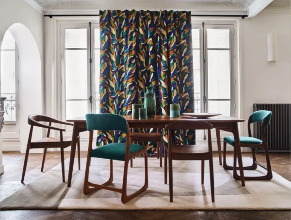 Defile Fabric - Orange Brulee / Olive / Anthracite by brown contemporary curtain with dining table and chair
