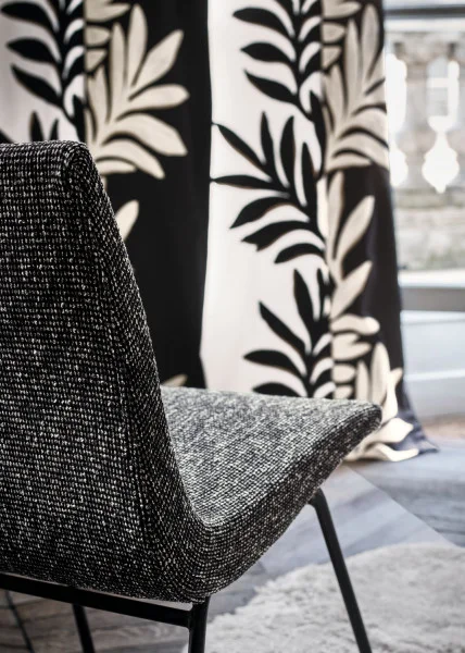 Milonga Fabric - Beige by black-grey plain armchair with curtain