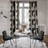 black-grey plain curtain with armchair and dining table