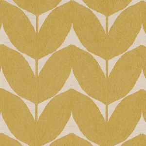 yellow botanical embroideried fabric from Casamance