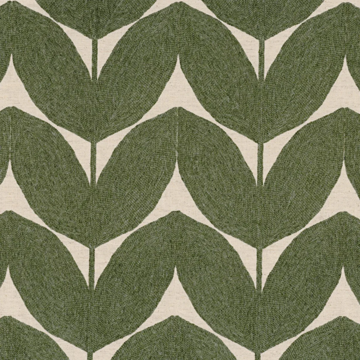 Herbes Folles Fabric - Olive by green botanical embroideried fabric from Casamance