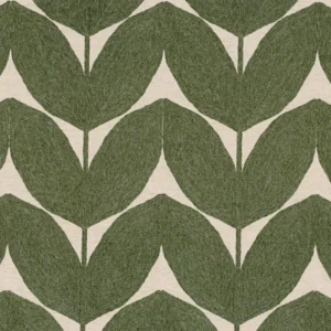 green botanical embroideried fabric from Casamance
