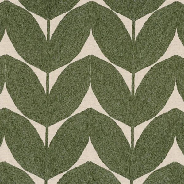 Herbes Folles Fabric - Olive by green botanical embroideried fabric from Casamance