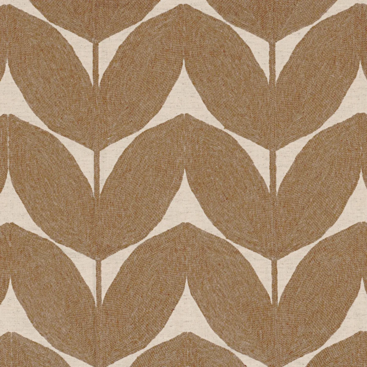 brown botanical embroideried fabric from Casamance
