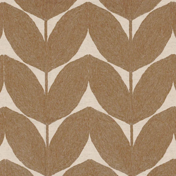 Herbes Folles Fabric - Tabac by brown botanical embroideried fabric from Casamance