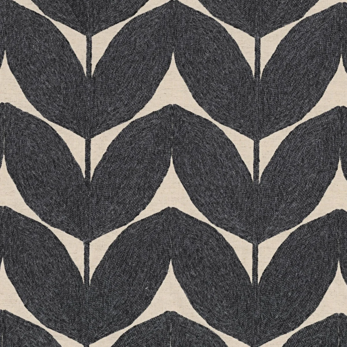 Herbes Folles Fabric - Anthracite by black-grey botanical embroideried fabric from Casamance