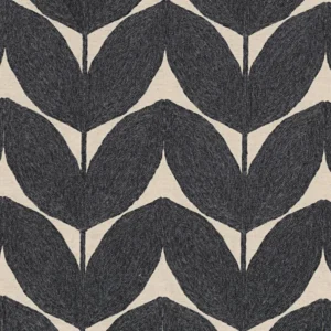 black-grey botanical embroideried fabric from Casamance