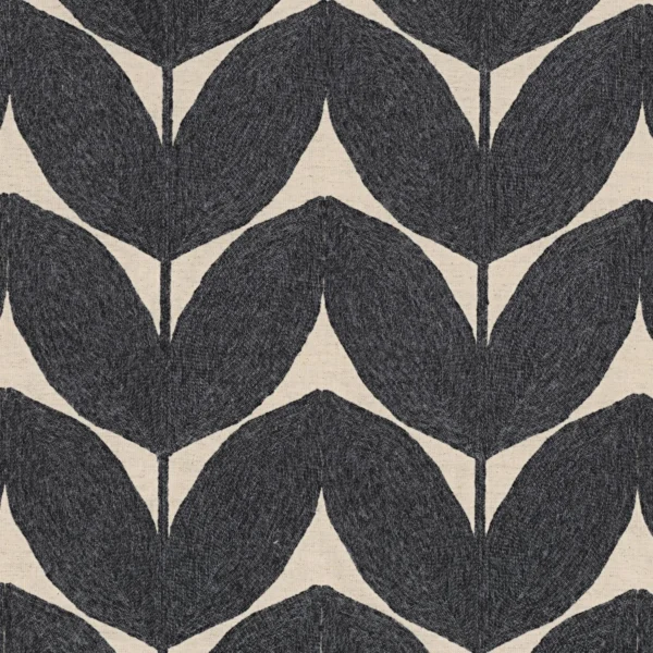 Herbes Folles Fabric - Anthracite by black-grey botanical embroideried fabric from Casamance