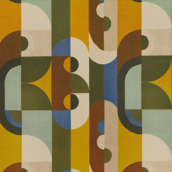 Reciproque Fabric - Multico Olive by yellow geometric velvet-chenille fabric from Casamance