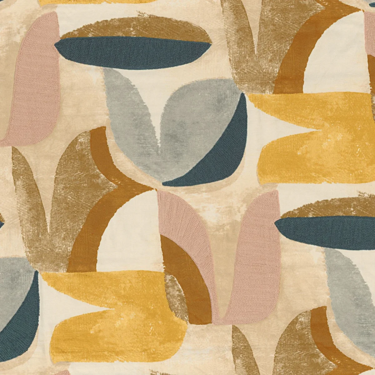 Lovesong Fabric - Orage Rose Poudre by yellow contemporary embroideried fabric from Casamance