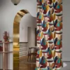 multicolour contemporary curtain with lamps and vases